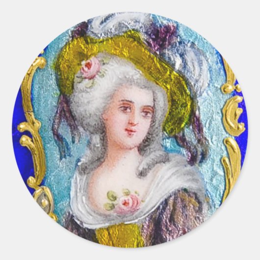 ROCOCO LADY MET PINKROSES RONDE STICKER (Voorkant)