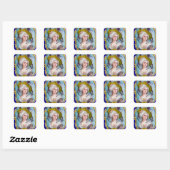 ROCOCO LADY MET PINKROSES VIERKANTE STICKER (Vel)