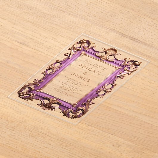 Rococo Lijst Mauve Gold Wedding Acryl Uitnodigingen (Laagn)