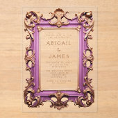  Rococo Lijst Mauve Gold Wedding Acryl Uitnodigingen (Voorkant)