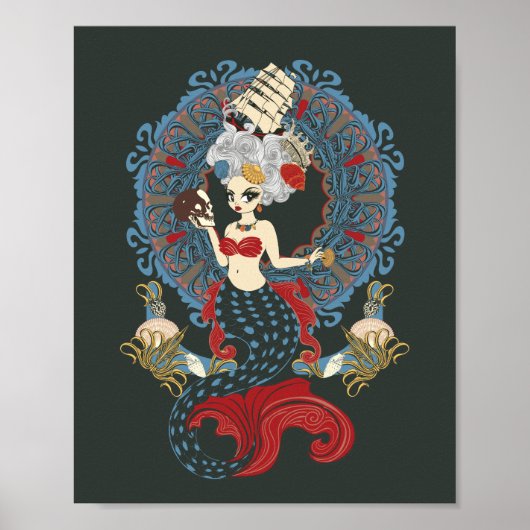 Rococo mermaid art nouveau card poster (Voorkant)