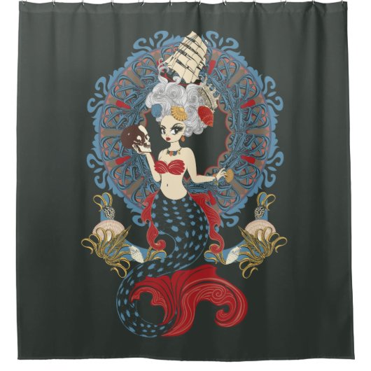 Rococo mermaid art nouveau douchegordijn (Voorkant)