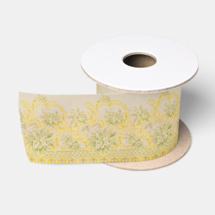 Rococo Metallic Gold Rose Boeketten Foliate Motifs Satijnen Lint