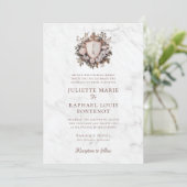 Rococo Monogram Crest All in One Wedding Kaart (Staand voorkant)