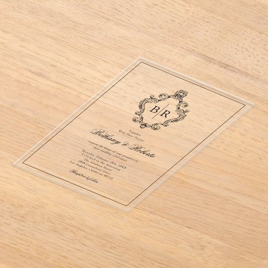 Rococo  Monogram Huwelijk Acryl Uitnodigingen (Laagn)