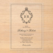 Rococo  Monogram Huwelijk Acryl Uitnodigingen (Voorkant)