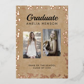 Rococo Old Paper Afstuderen Afstuderen voor fotoco Folie Uitnodiging (Voorkant)