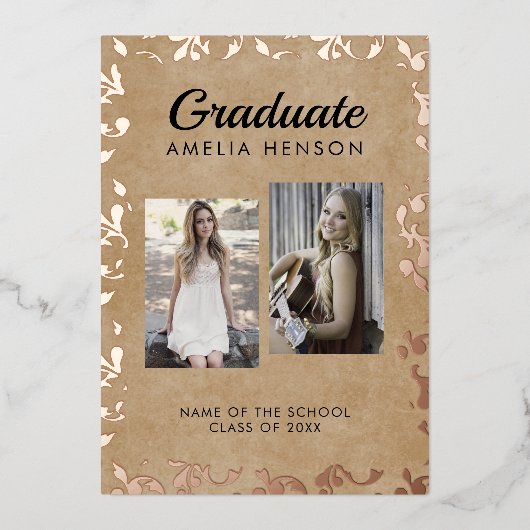 Rococo Old Paper Afstuderen Afstuderen voor fotoco Folie Uitnodiging (Voorkant)