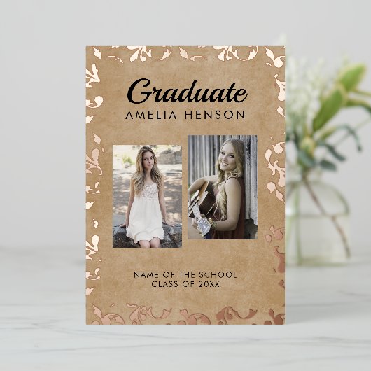 Rococo Old Paper Afstuderen Afstuderen voor fotoco Folie Uitnodiging (Staand Voorkant)