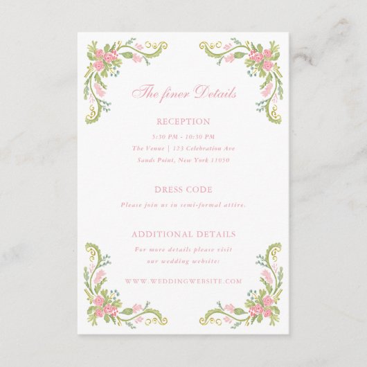 Rococo Ornate Floral Border Wedding Details Informatiekaartje (Voorkant)