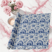 Rococo Ornate French Toile Floral Blue Rustic Barn Cadeaupapier