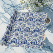 Rococo Ornate French Toile Floral Blue Rustic Barn Cadeaupapier