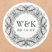 Rococo Paar Initialen bruiloft of Save the Date Ronde Sticker