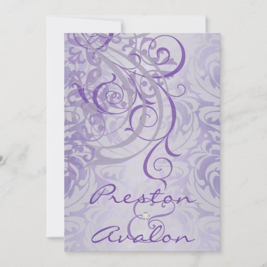 Rococo Paars Scroll Damask Uitnodiging (Voorkant)