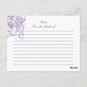 Rococo Paarse Vrijgezellenfeest Recept Kaart (Achterkant)