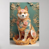 Rococo pastel kleur papier Shiba Inu Poster (Voorkant)