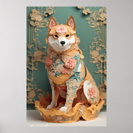 Rococo pastel kleur papier Shiba Inu Poster
