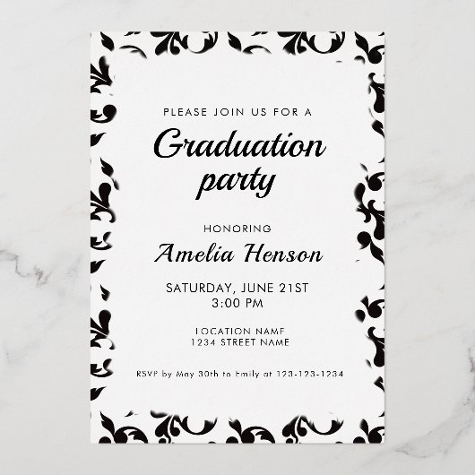 Rococo Pattern Afstuderen 2 Photo Collage Afstuder Folie Uitnodiging (Achterkant)