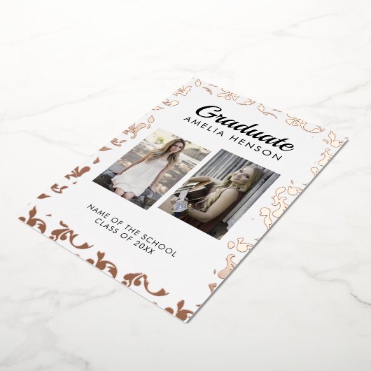 Rococo Pattern Afstuderen 2 Photo Collage Afstuder Folie Uitnodiging (Gedraaid)