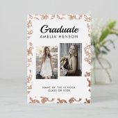 Rococo Pattern Afstuderen 2 Photo Collage Afstuder Folie Uitnodiging (Staand Voorkant)