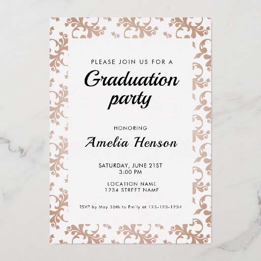 Rococo Pattern Afstuderen 2 Photo Collage Afstuder Folie Uitnodiging (Achterkant)