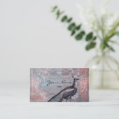 Rococo Peacock in roze en blauwe Visitekaartjes (Staand voorkant)