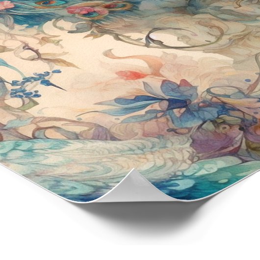 rococo periode bloemen en pauw poster (Hoek)