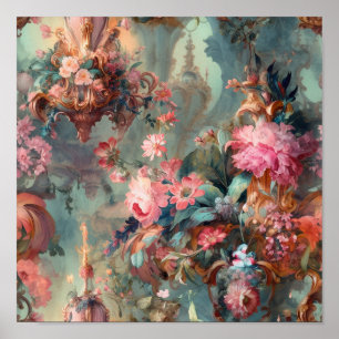 Rococo periode bloemen Poster
