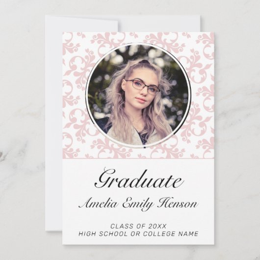 Rococo Pink Afstuderen Foto Afstuderen Uitnodiging (Voorkant)