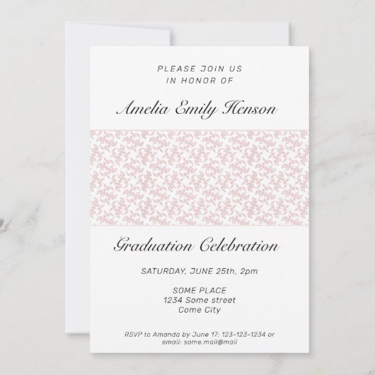 Rococo Pink Afstuderen Foto Afstuderen Uitnodiging (Achterkant)