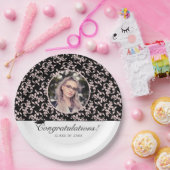 Rococo Pink Black Afstuderen Foto Afstuderen Papieren Bordje (Feest)