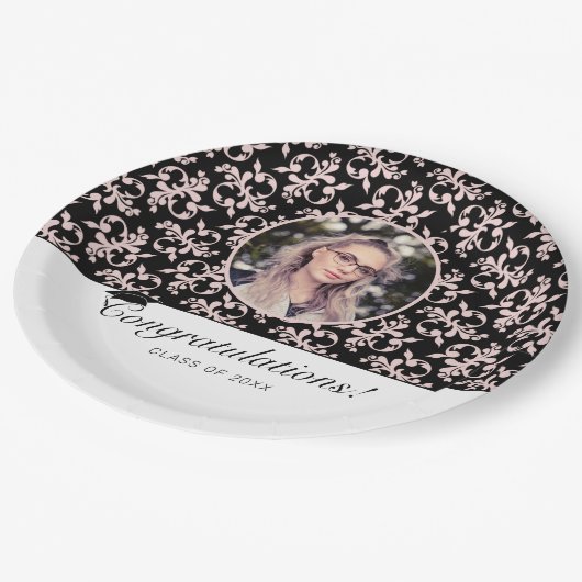 Rococo Pink Black Afstuderen Foto Afstuderen Papieren Bordje (Gekanteld)