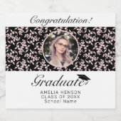 Rococo Pink Black Afstuderen Foto Afstuderen Sparkling Wijnetiket (Enkel label)