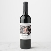 Rococo Pink Black Afstuderen Foto Afstuderen Wijn Etiket (Voorkant)