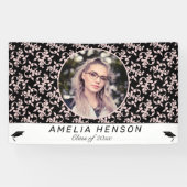 Rococo Pink Black Fotonaam klasse Afstuderen Spandoek (Horizontaal)