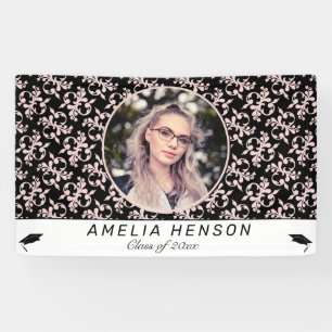 Rococo Pink Black Fotonaam klasse Afstuderen  Spandoek