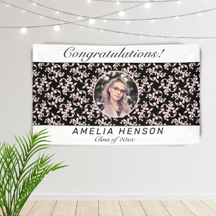 Rococo Pink Black Fotonaam klasse Afstuderen Spandoek