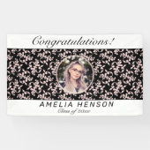 Rococo Pink Black Fotonaam klasse Afstuderen Spandoek (Horizontaal)