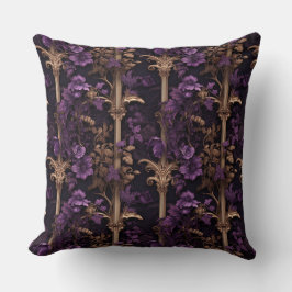 Rococo Realms: goudkleurige donkere Paarse bloemko Kussen