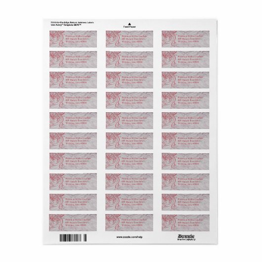 Rococo Red Scroll Damask-adreslabel Etiket (Full Sheet)