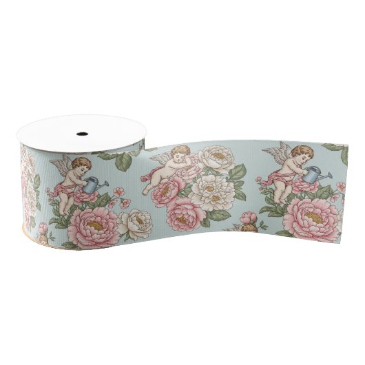Rococo Revival Cherub Floral Toile Grosgrain Lint (Spoel)