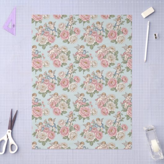 Rococo Revival Cherub Floral Toile  Tissuepapier (Craft)