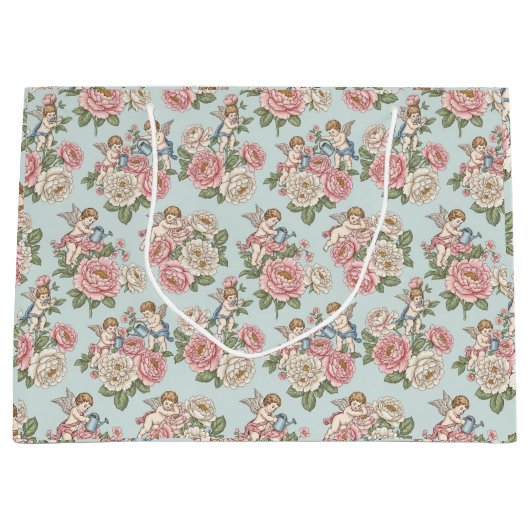 Rococo Revival Cherub Floral Toile Wrapping Paper Groot Cadeauzakje (Voorkant)