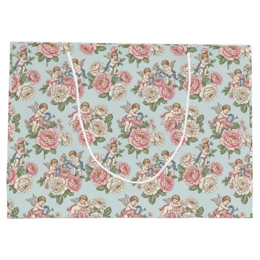 Rococo Revival Cherub Floral Toile Wrapping Paper Groot Cadeauzakje (Achterkant)