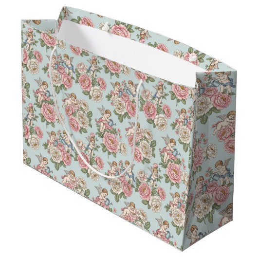 Rococo Revival Cherub Floral Toile Wrapping Paper Groot Cadeauzakje (Achterkant Gekanteld)