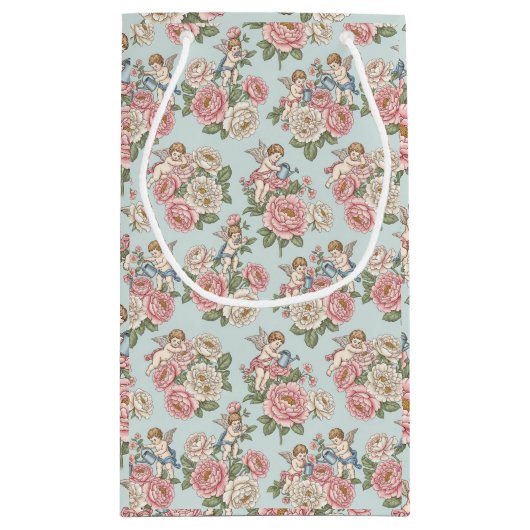 Rococo Revival Cherub Floral Toile Wrapping Paper Klein Cadeauzakje (Achterkant)
