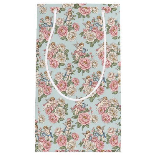 Rococo Revival Cherub Floral Toile Wrapping Paper Klein Cadeauzakje (Voorkant)