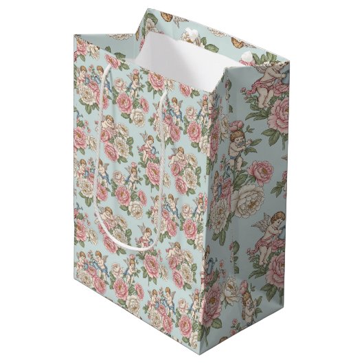 Rococo Revival Cherub Floral Toile Wrapping Paper Medium Cadeauzakje (Voorkant Gekanteld)