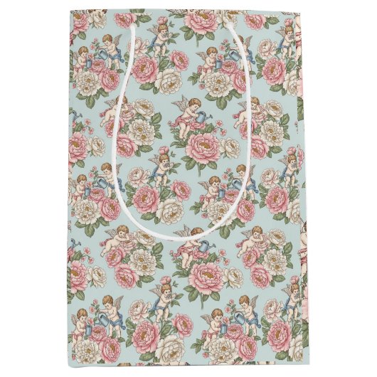 Rococo Revival Cherub Floral Toile Wrapping Paper Medium Cadeauzakje (Voorkant)