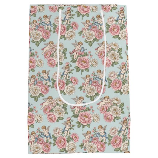 Rococo Revival Cherub Floral Toile Wrapping Paper Medium Cadeauzakje (Achterkant)